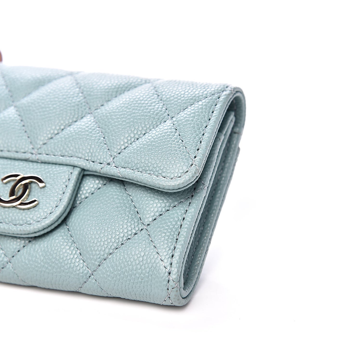 Caviar Quilted Flap Card Holder Wallet Light Blue