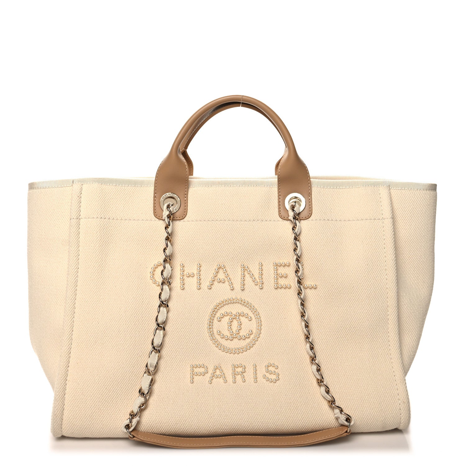 Chanel Canvas Pearl Large Deauville Tote Ecru Beige 1 of 10