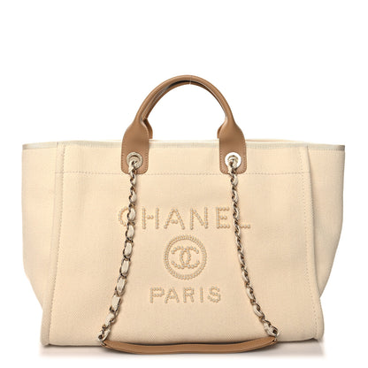 Chanel Canvas Pearl Large Deauville Tote Ecru Beige 1 of 10