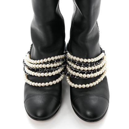 Chanel Calfskin Pearl Cap Toe High Boots 38 Black 5 of 11