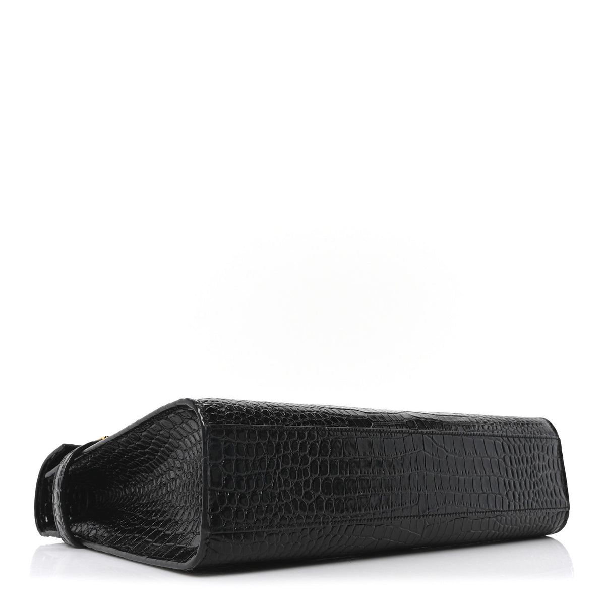Shiny Calfskin Crocodile Embossed Manhattan Baguette Black
