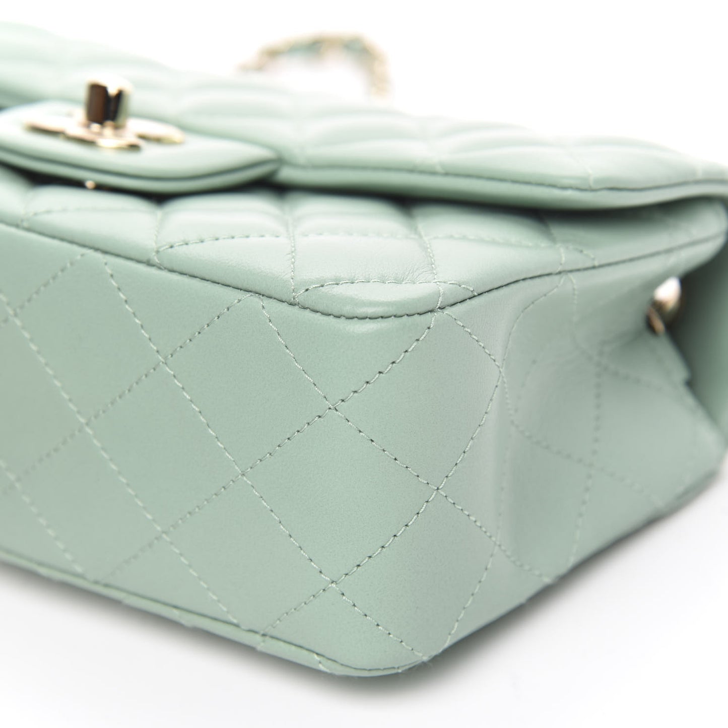 Lambskin Quilted Mini Rectangular Flap Light Green