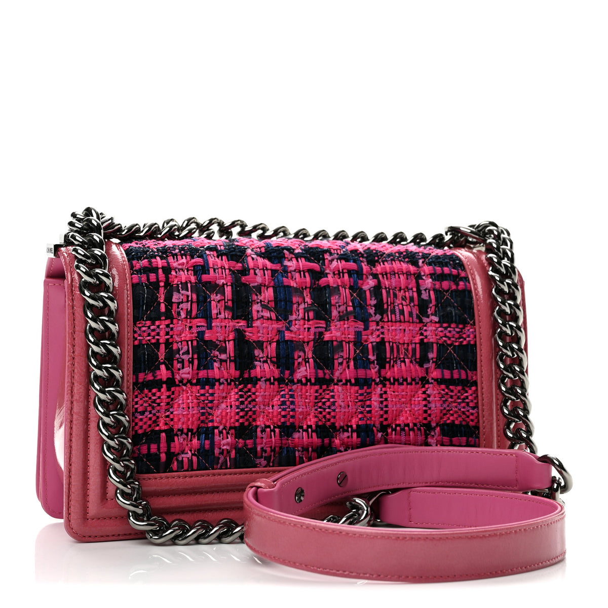 Chanel Patent Tweed Medium Boy Flap Fuchsia 3 of 12