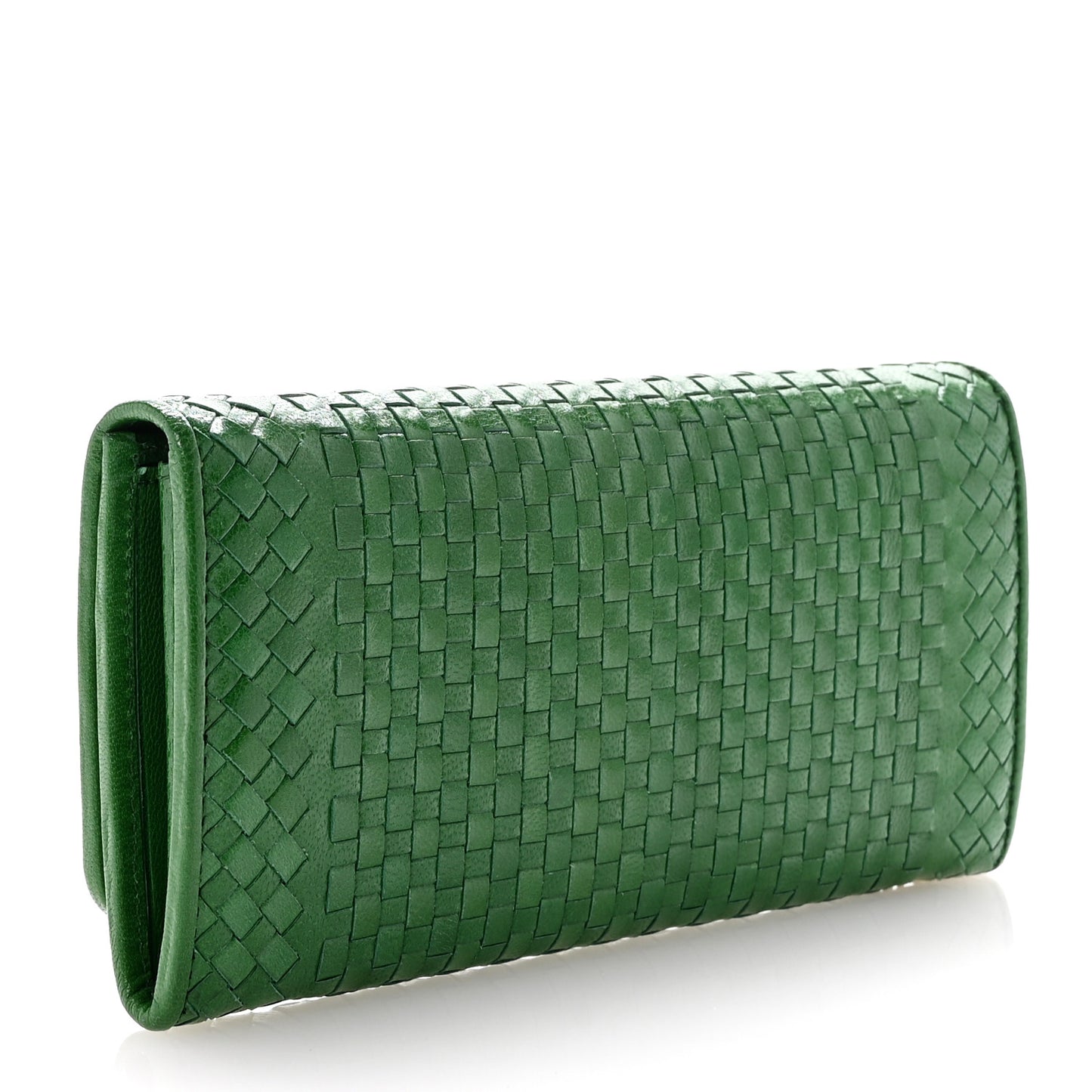 Goatskin Woven Continental Flap Wallet Verde