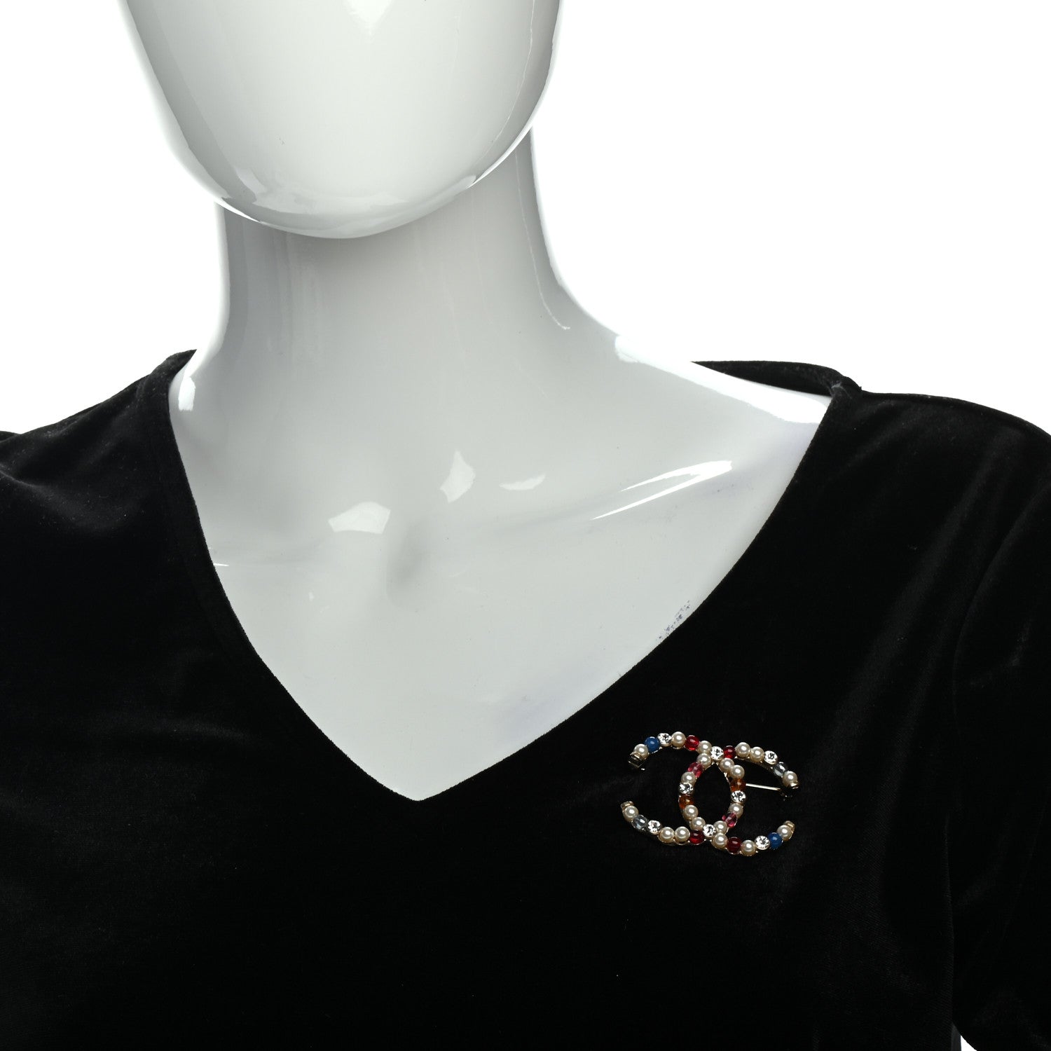 Chanel Pearl Crystal CC Brooch Gold Multicolor 2 of 5