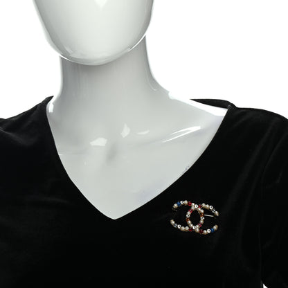 Chanel Pearl Crystal CC Brooch Gold Multicolor 2 of 5