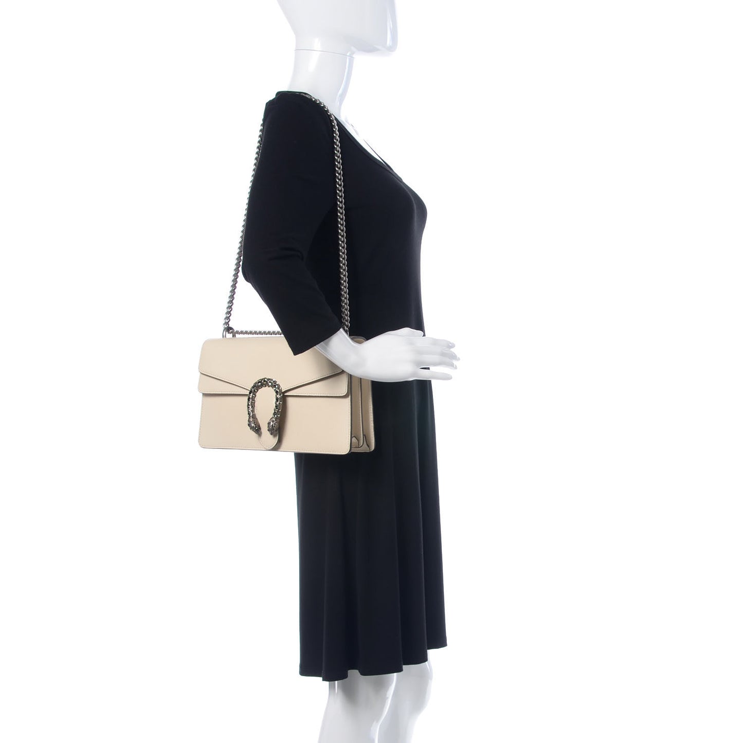 Textured Calfskin Crystal Small Dionysus Shoulder Bag Mystic White