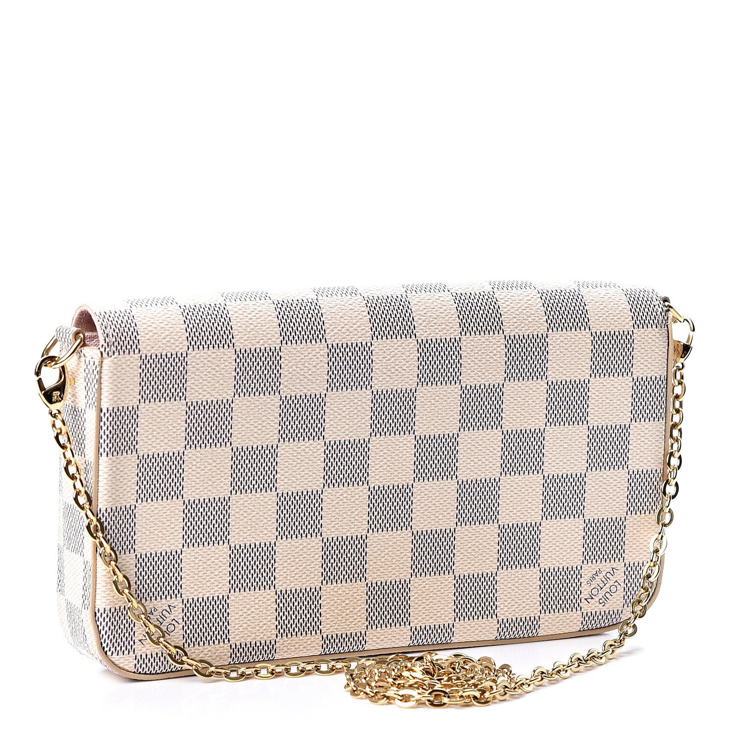 Damier Azur Pochette Felicie Chain Wallet Rose Ballerine