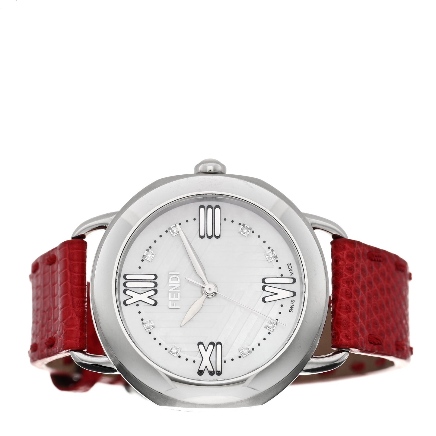 Stainless Steel Lizard Diamond Mother of Pearl 36mm Selleria Quartz Watch Red