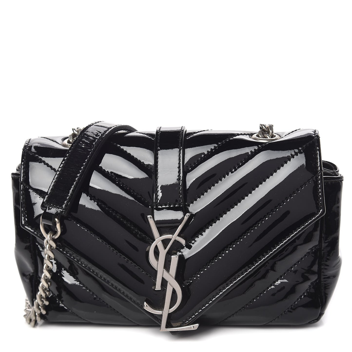 Patent Matelasse Chevron Monogram Classic Baby Chain Bag Black