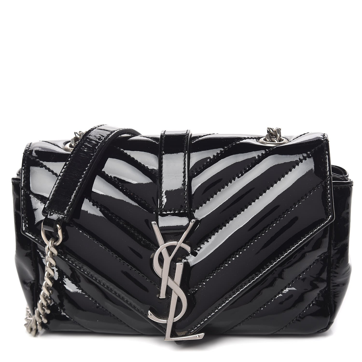 Saint Laurent Patent Matelasse Chevron Monogram Classic Baby Chain Bag Black 1 of 10