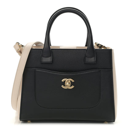 Chanel Grained Calfskin Mini Bi-Color Neo Executive Shopper Tote Black Beige 1 of 10