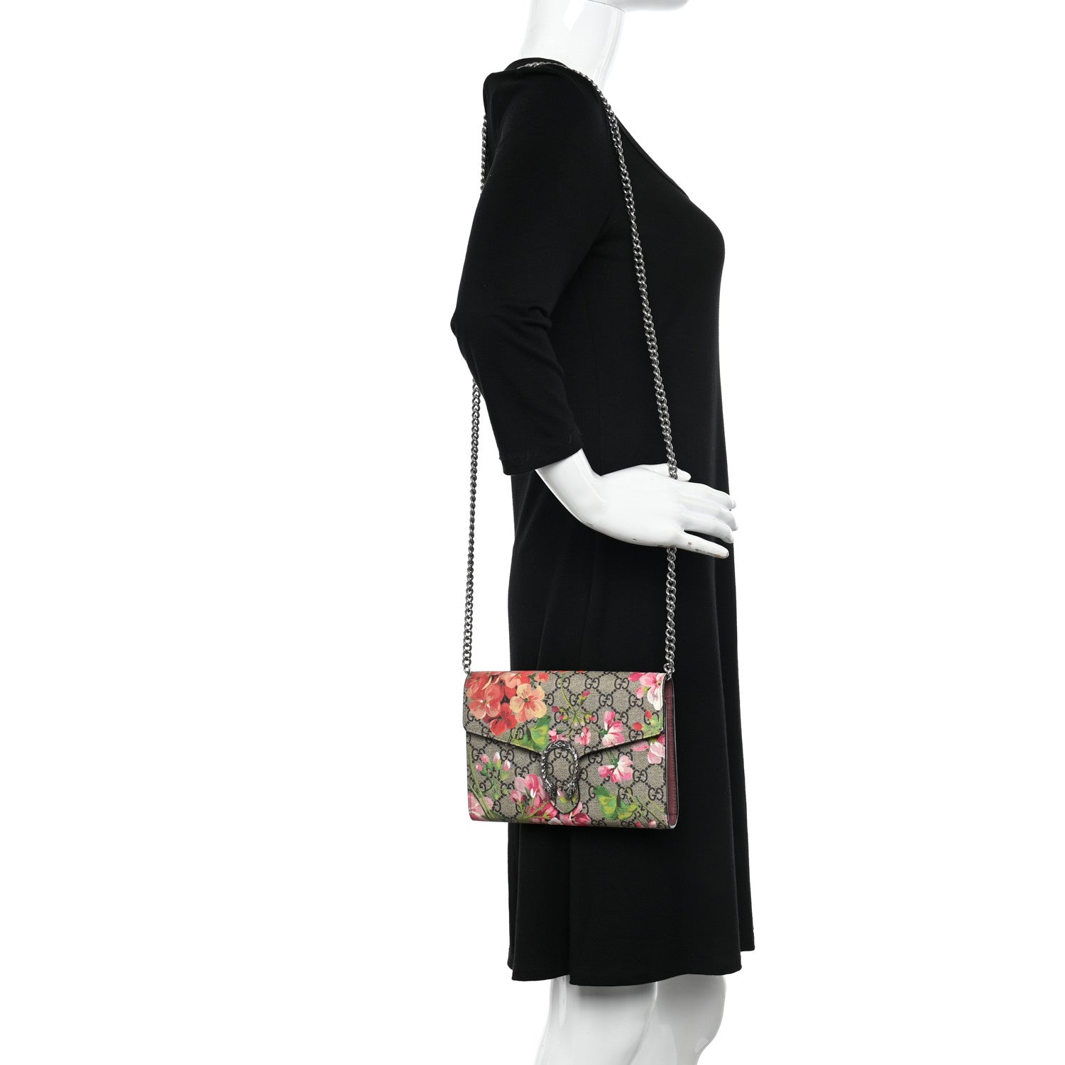 Gucci GG Supreme Monogram Blooms Mini Dionysus Chain Wallet Beige Multicolor Dry Rose 2 of 11