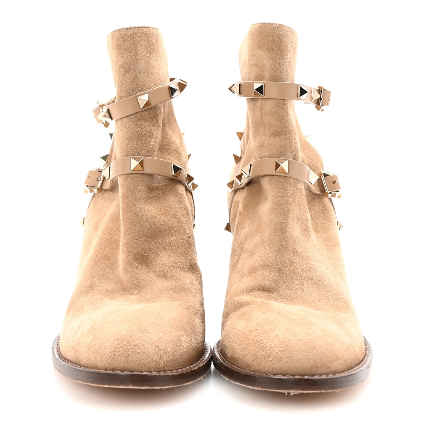 Suede Rockstud Double Buckle 100mm Block Heel Ankle Boots 41