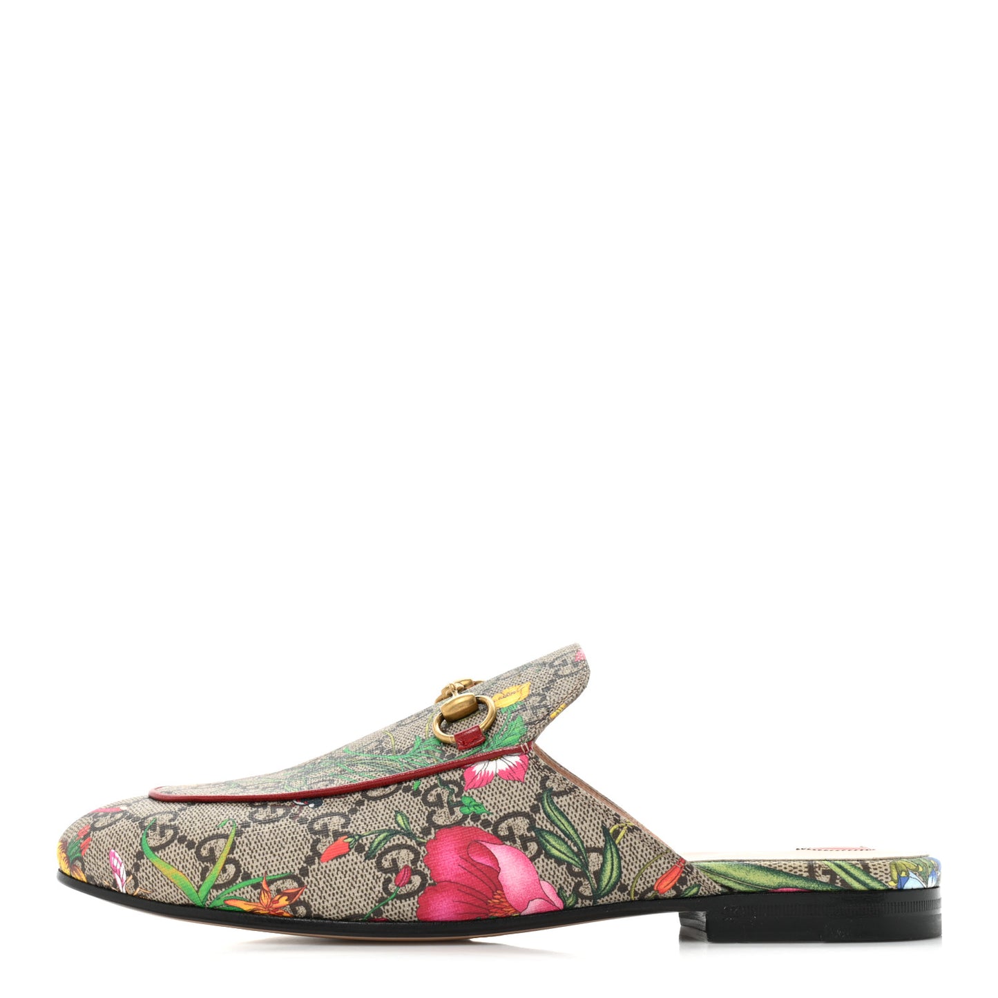 GG Supreme Monogram Flora Womens Princetown Slippers 37.5 Beige Ebony Multicolor Rosso