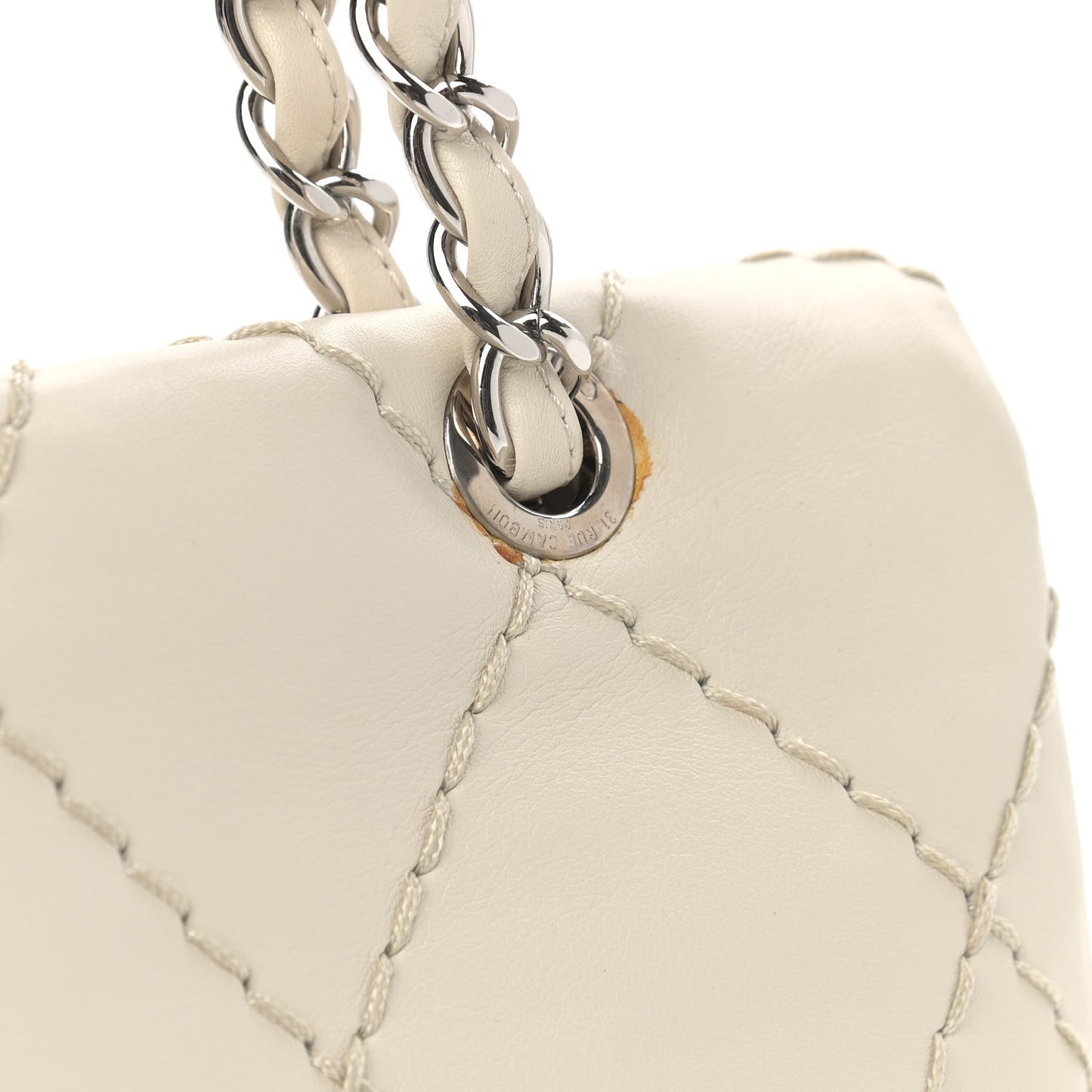 Calfskin Stitched Large Expandable Flap Bag White