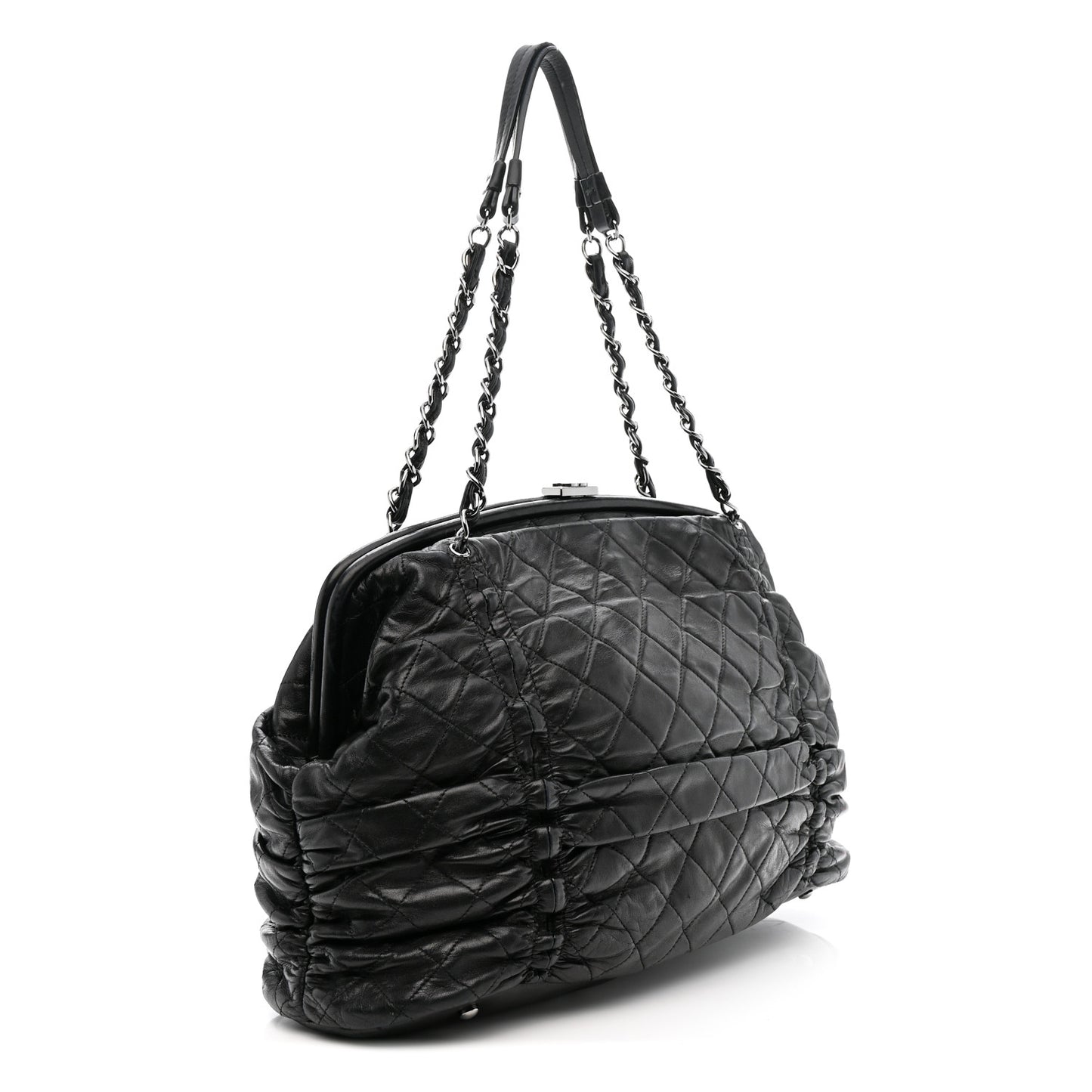 Lambskin Quilted Sharpei Frame Tote Black