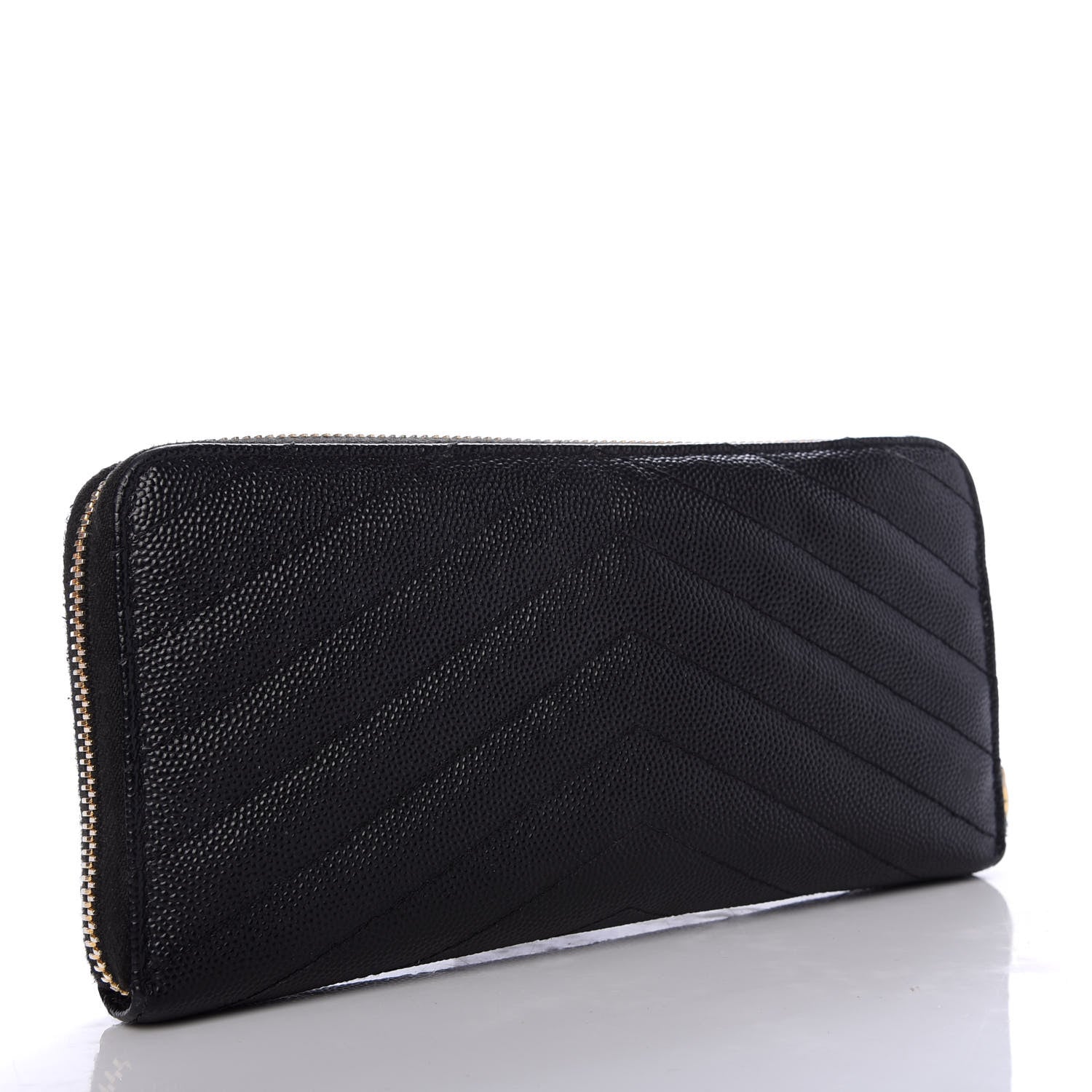 Saint Laurent Grain De Poudre Matelasse Chevron Monogram Zip Around Wallet Black 3 of 8