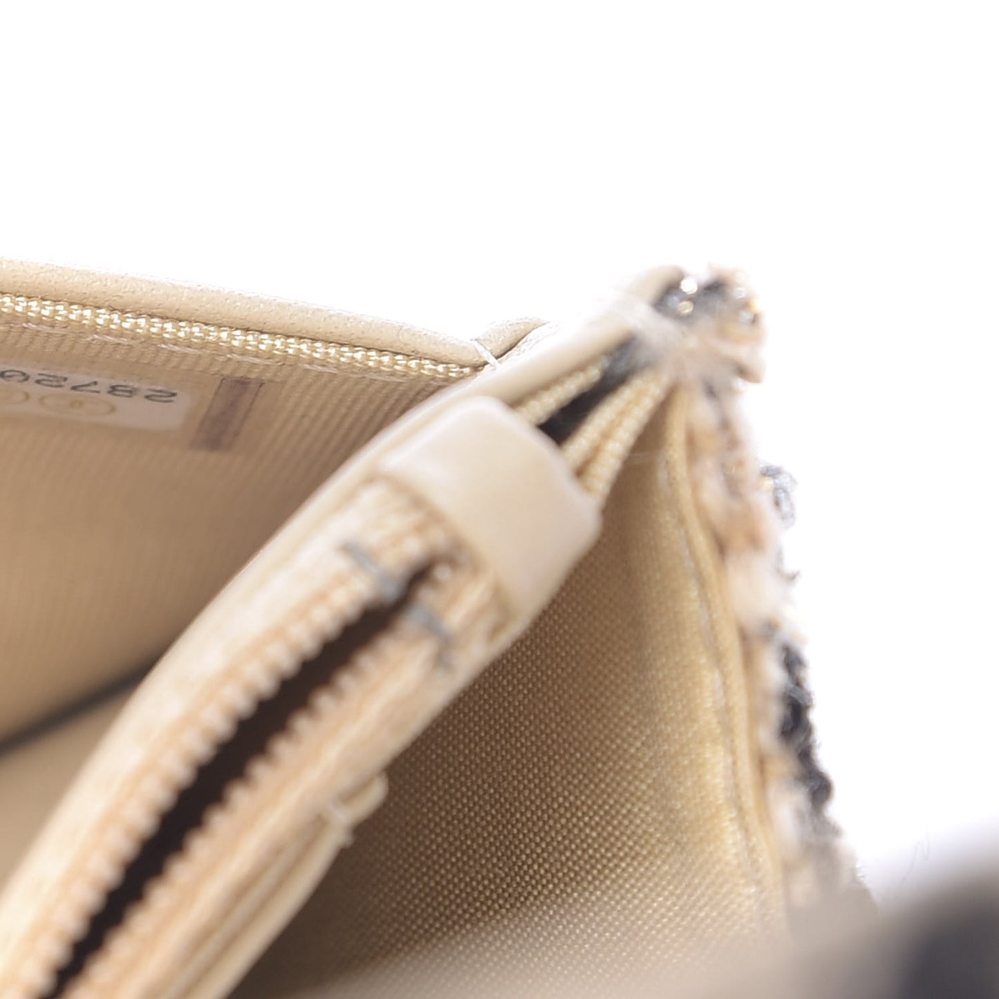 Tweed Shearling Quilted Wallet On Chain WOC and Coin Purse Beige Black