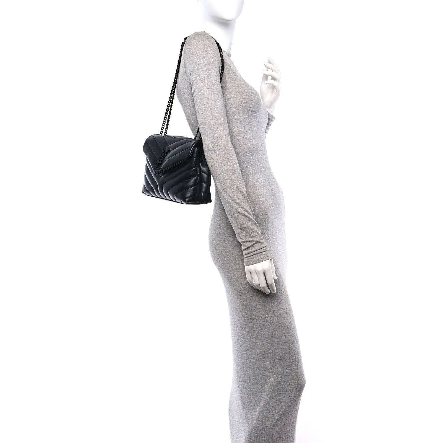 Saint Laurent Calfskin Y Quilted Monogram Monochrome Small Loulou Chain Satchel Black 2 of 10