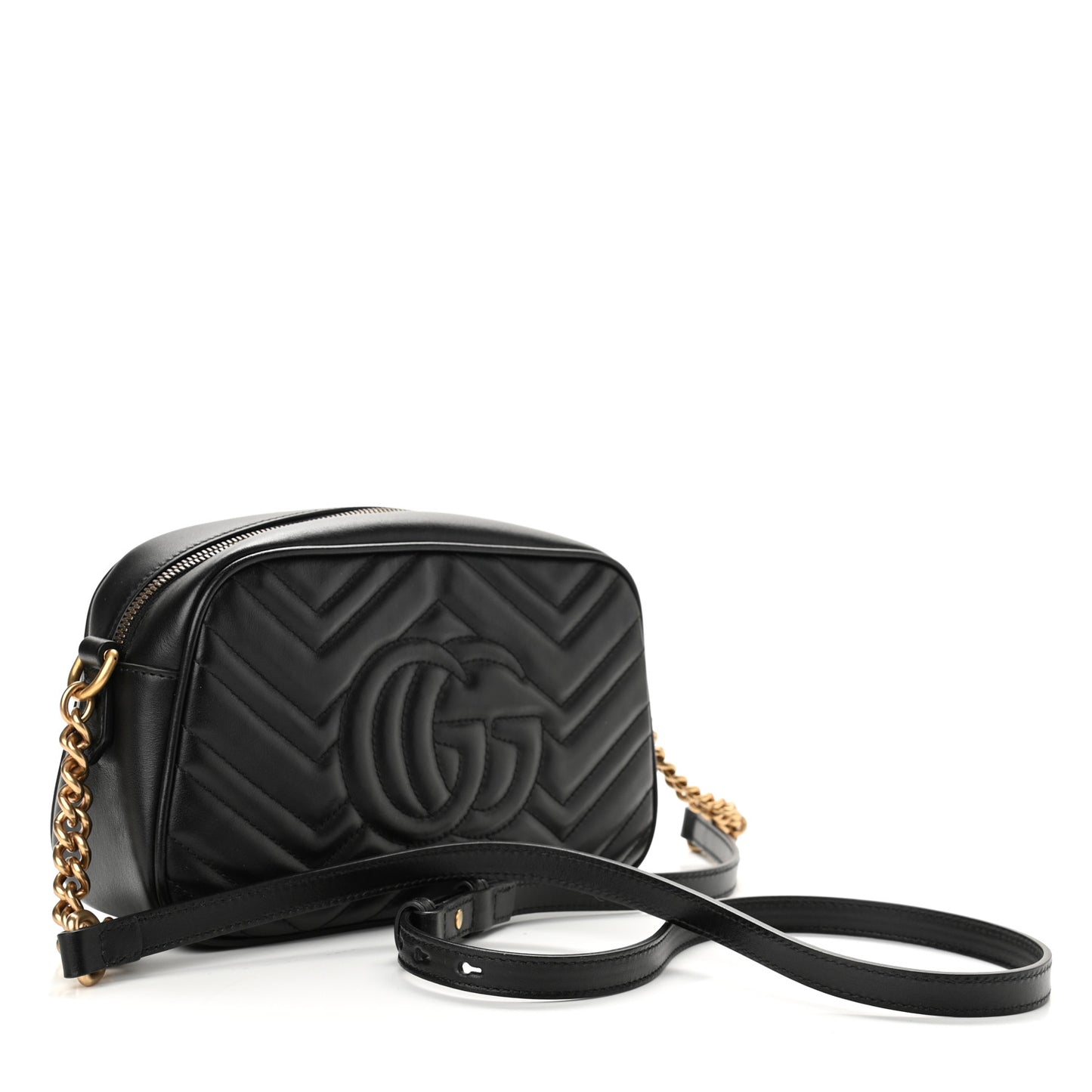 Calfskin Matelasse Small GG Marmont Chain Shoulder Bag Black
