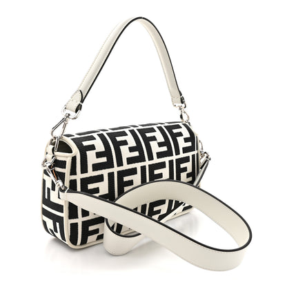 Fendi Canvas Vitello King FF Embroidered Baguette White Black 3 of 10