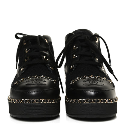 Chanel Tweed Calfskin Chain Short Boots 36 Black 2 of 9