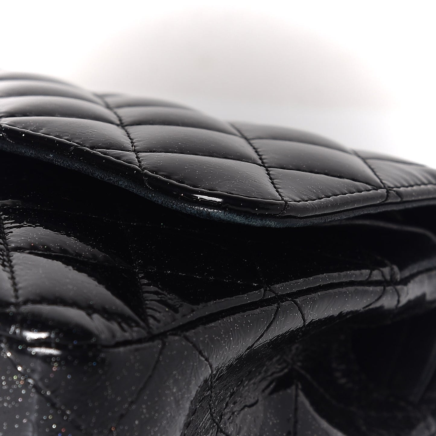Patent Quilted Sparkle Glitter Medium Double Flap Black