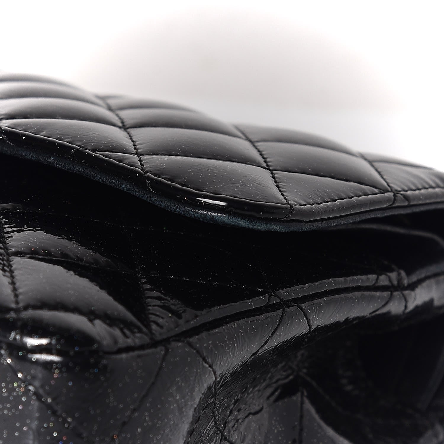 Chanel Patent Quilted Sparkle Glitter Medium Double Flap Black 11 of 15