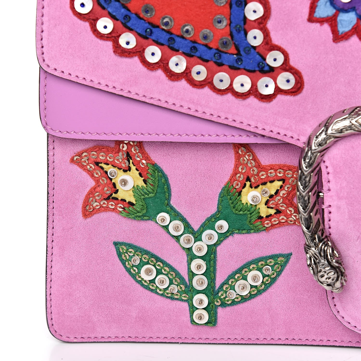 Gucci Suede Cudu Embroidered Medium Dionysus Shoulder Bag Candy Mousse Multicolor 12 of 13