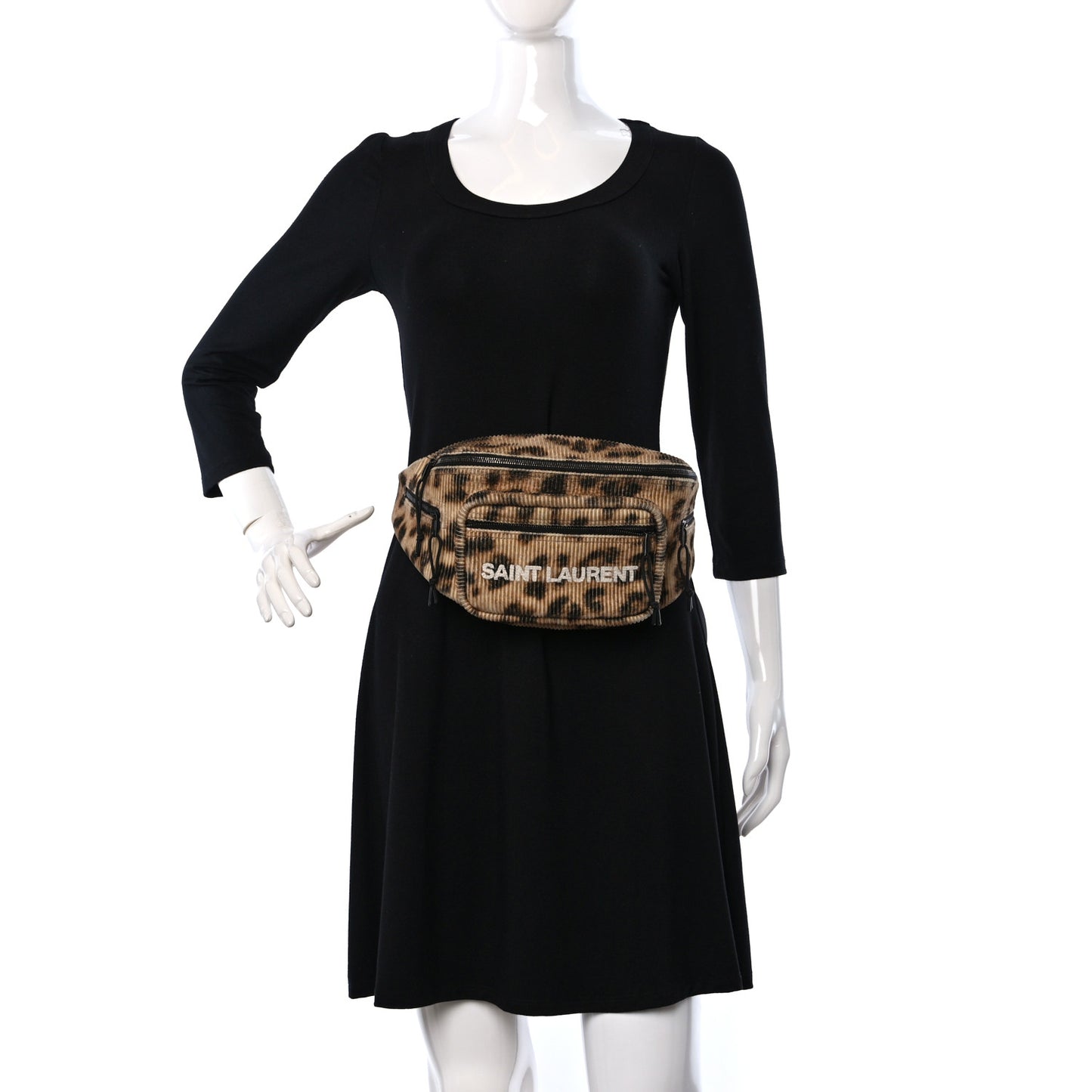 Corduroy Leopard Print Belt Bag Beige Black