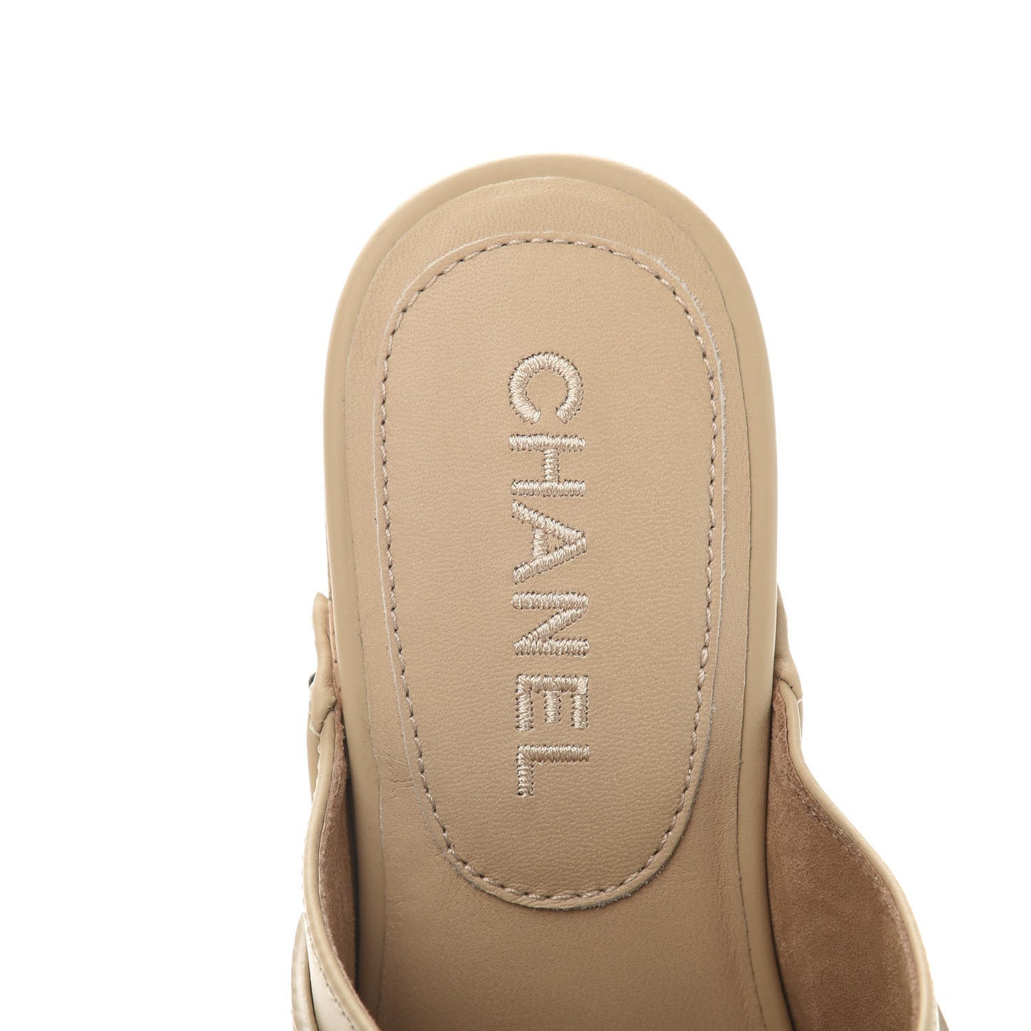 Calfskin CC Turn Lock Clogs 37 Beige