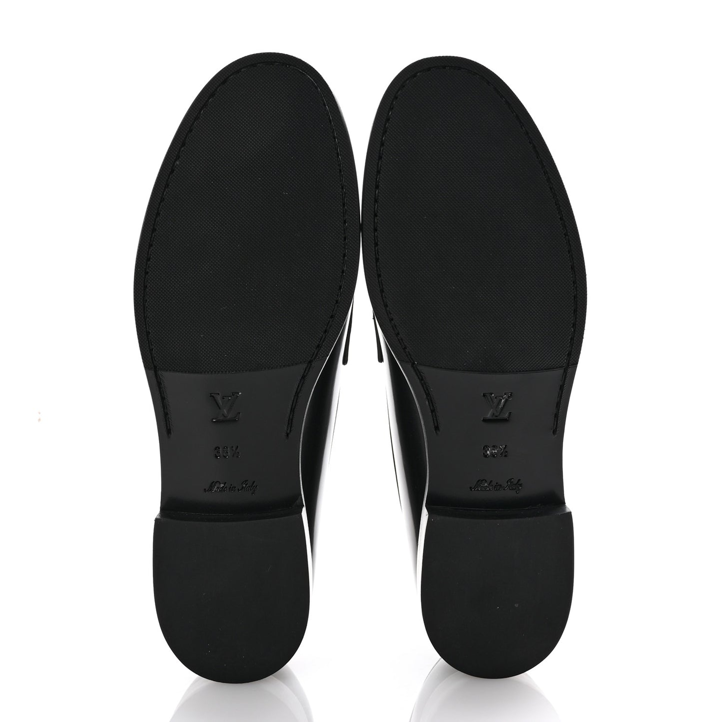 Glazed Calfskin Chess Flat Loafer 38.5 Black