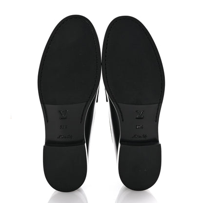 Louis Vuitton Glazed Calfskin Chess Flat Loafer 38.5 Black 6 of 9