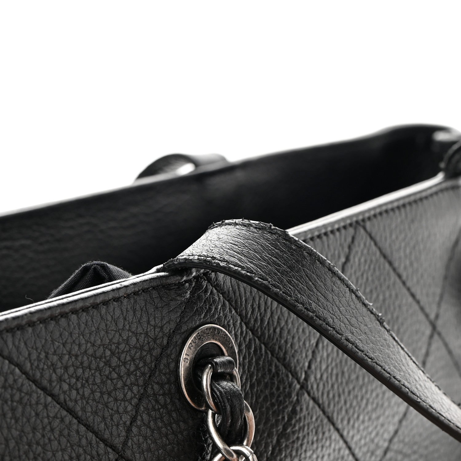 Chanel Deerskin Stitched Medium CC Shopping Tote Black 15 of 16