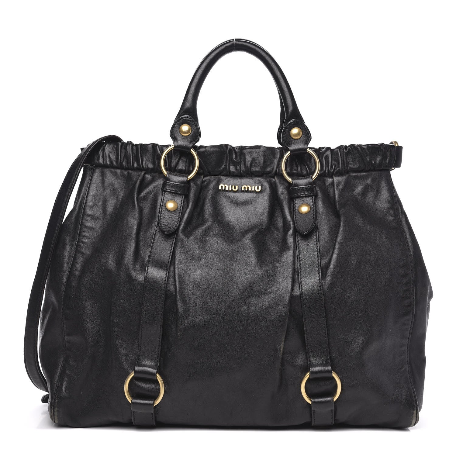 Miu Miu Vitello Lux Gathered Tote Black 1 of 17