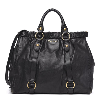Miu Miu Vitello Lux Gathered Tote Black 1 of 17