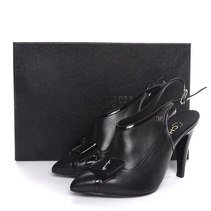 Chanel Patent Lambskin CC Bow Slingback Pumps 35.5 Black 9 of 9