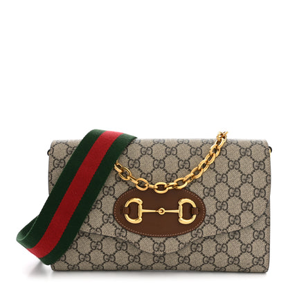 Gucci GG Supreme Monogram Azalea Calfskin Web Small Horsebit 1955 Crossbody Bag Beige Ebony Brown Sugar 1 of 10