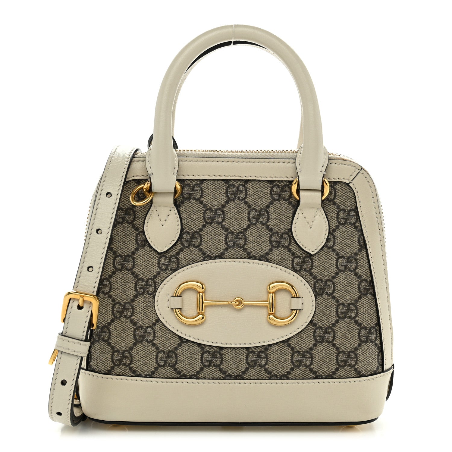 Gucci GG Supreme Monogram Azalea Calfskin Mini Horsebit 1955 Top Handle Bag Beige Ebony Mystic White 1 of 12