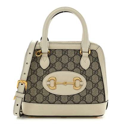 Gucci GG Supreme Monogram Azalea Calfskin Mini Horsebit 1955 Top Handle Bag Beige Ebony Mystic White 1 of 12