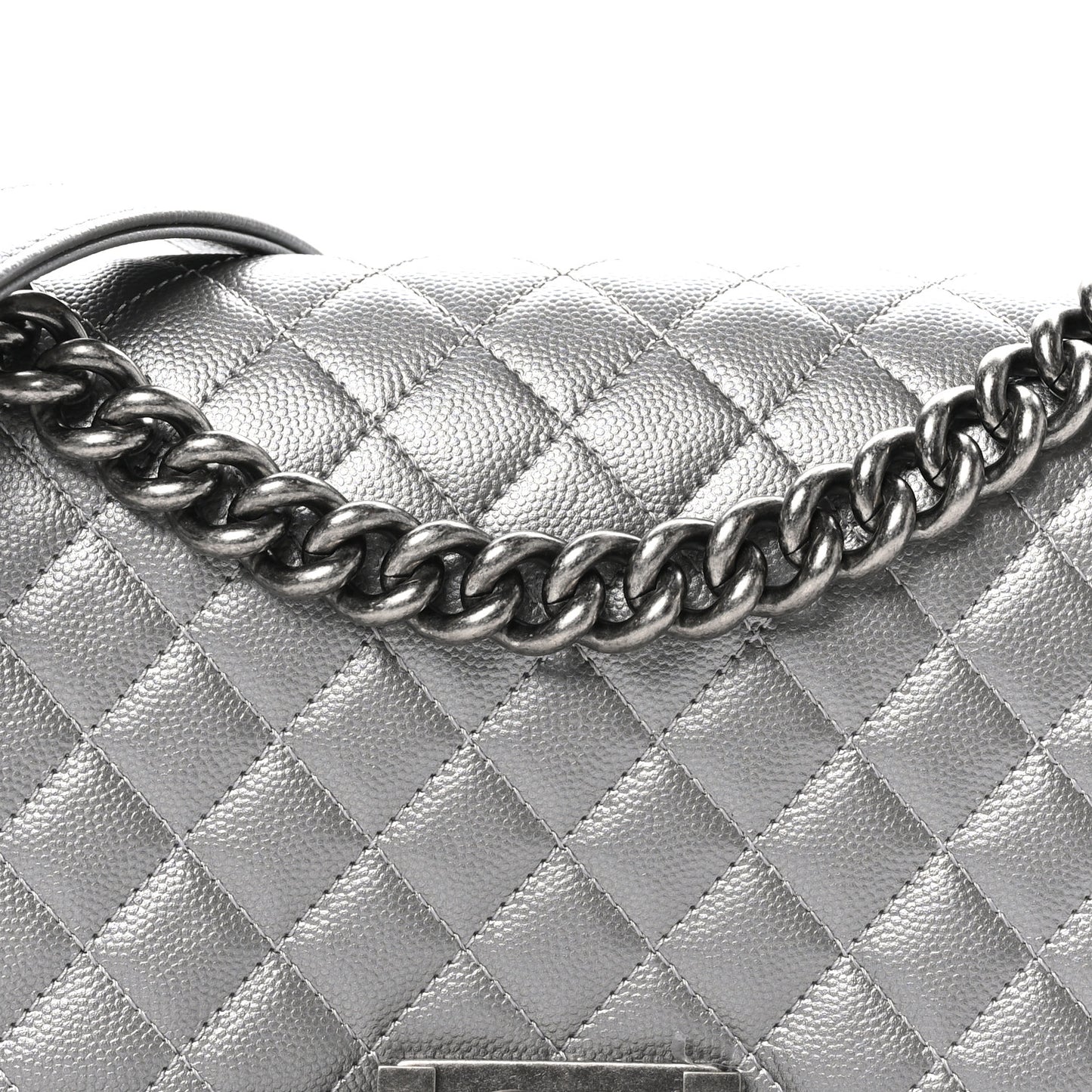 Metallic Caviar Quilted Medium Boy Flap Silver