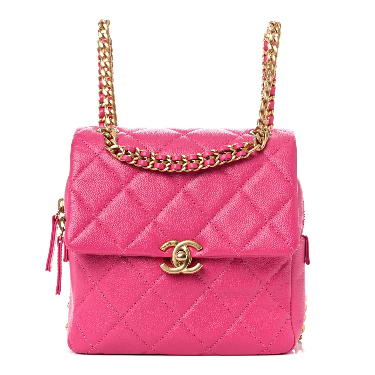 Shiny Caviar Quilted Chain Melody Backpack Pink