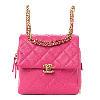 Chanel Shiny Caviar Quilted Chain Melody Backpack Pink 1 of 10