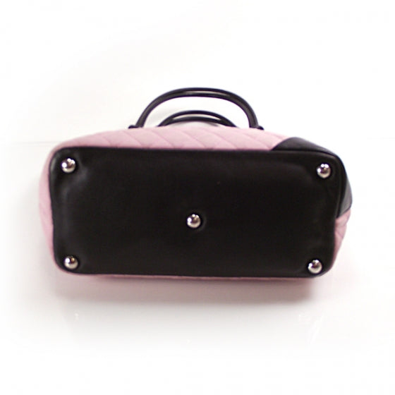 Calfskin Quilted Large Cambon Tote Pink Black