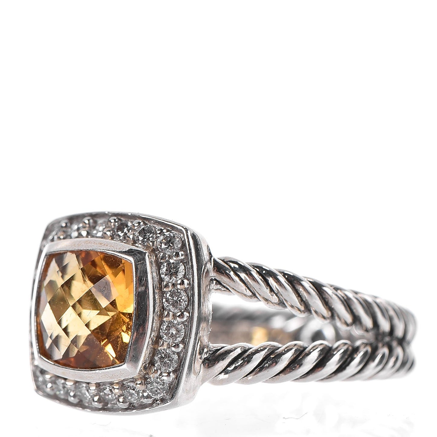 Sterling Silver Diamond Citrine 7mm Petite Albion Ring 52 6