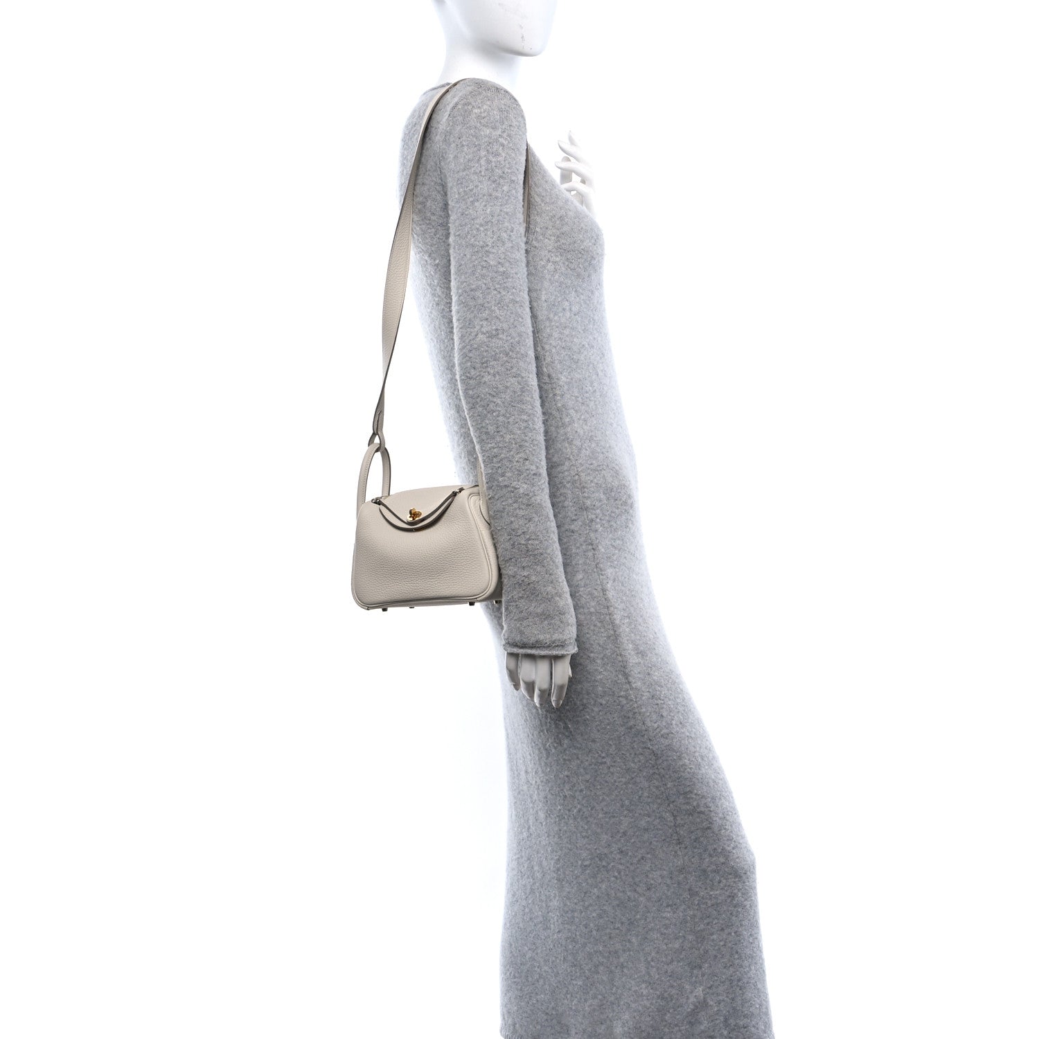 Hermes Taurillon Clemence Mini Lindy 20  Beton 2 of 11