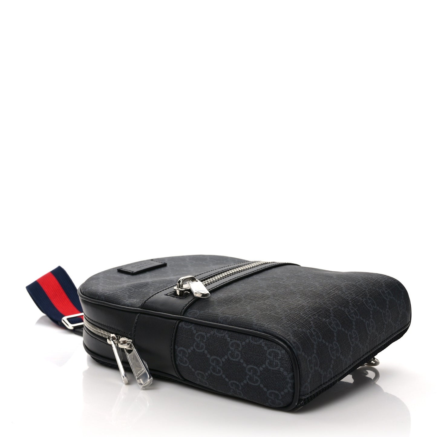 GG Supreme Monogram Calfskin Web Sling Backpack Black Grey