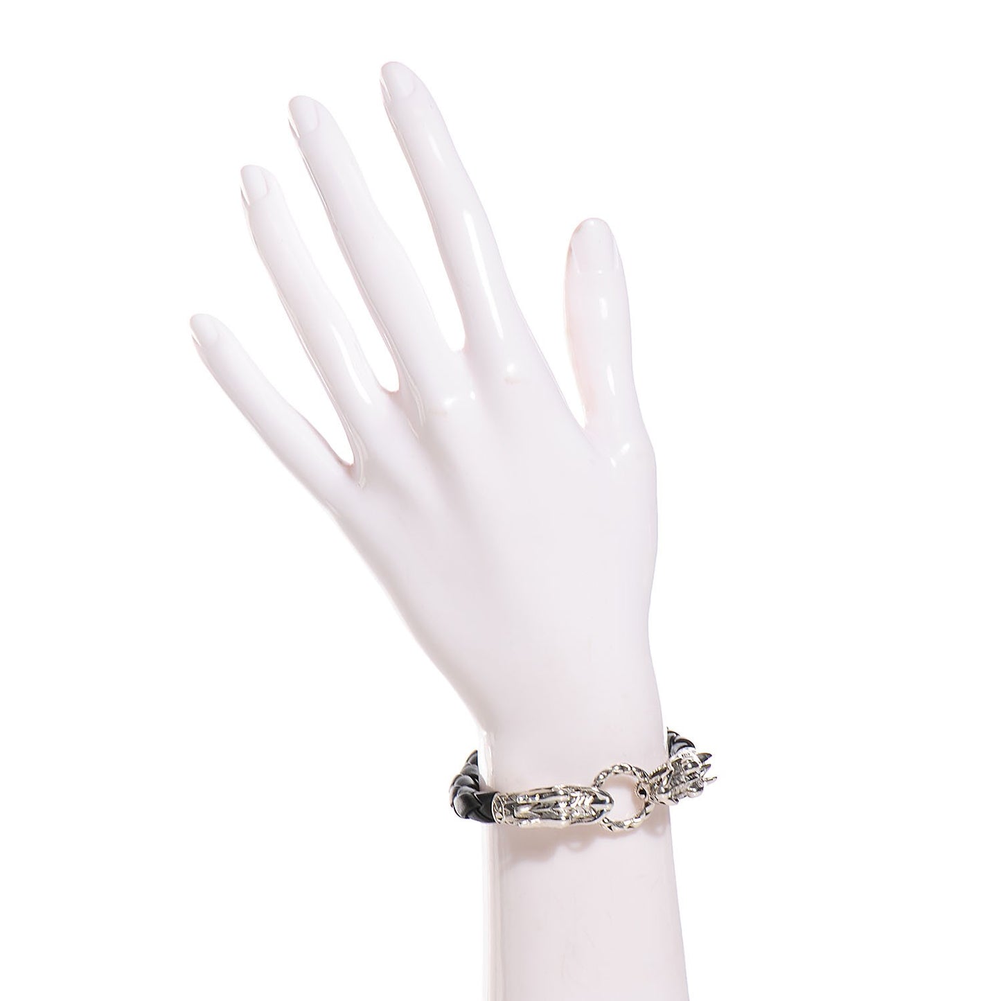 Sterling Silver Woven Leather Naga M Bracelet Black