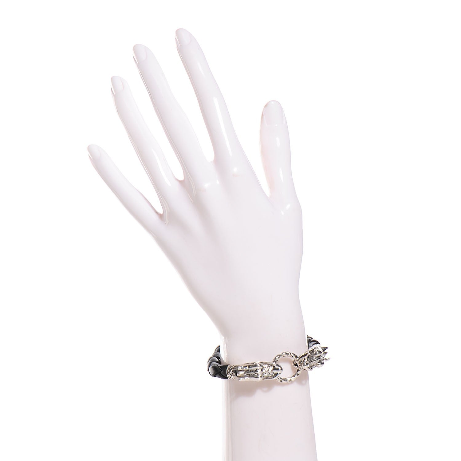 John Hardy Sterling Silver Woven Leather Naga M Bracelet Black 2 of 6